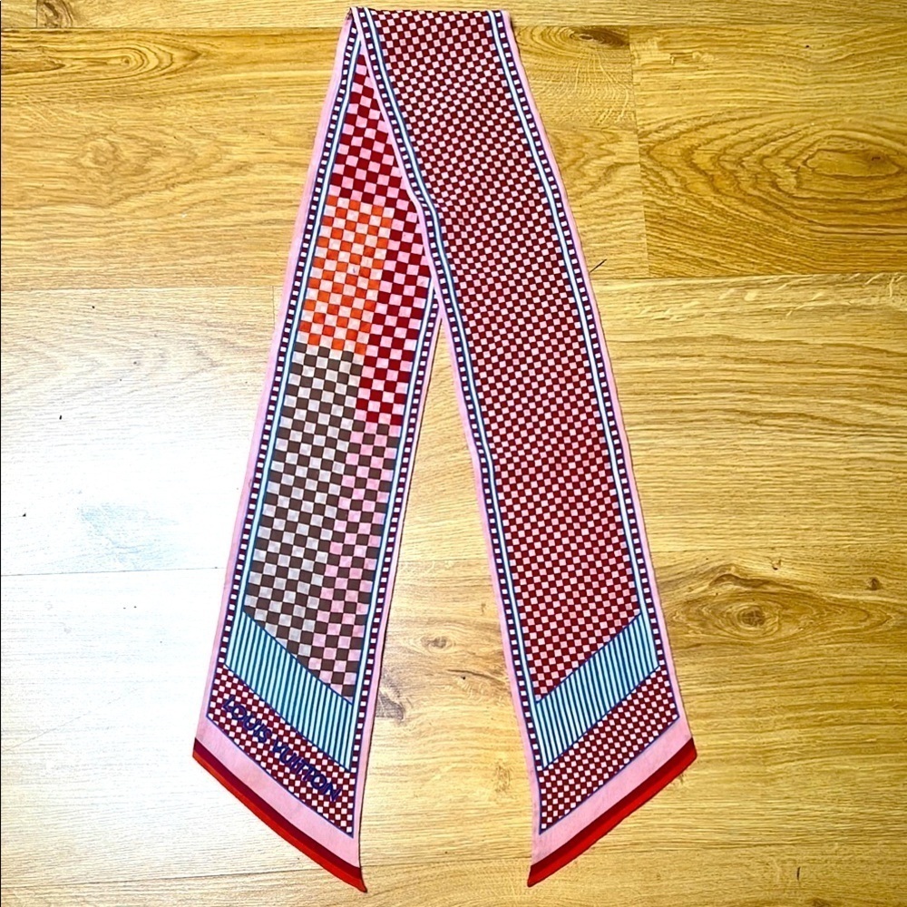 Louis Vuitton 48” x 4.25” Silk Damier Aquarelle Bandeau Piment Twilly Scarf
